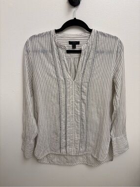J.Crew Striped V Neck Blouse Boho Chic Coastal Grandma Cotton Long Sleeve 4